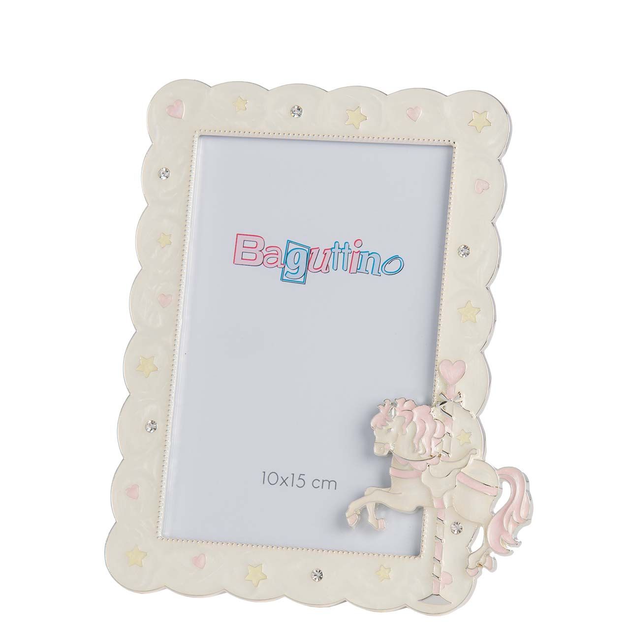 PORTAFOTO 10x15 IN SIVER PLATED CON CAVALLINO ROSA